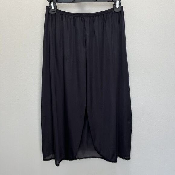 Vassarette | Slip Skirt Lingerie Size Large Y2K Black Nylon Lace Trim 16” Slit - Picture 3 of 6